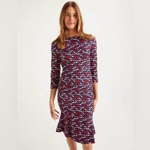 Boden Violette Dress in Navy Ribbons